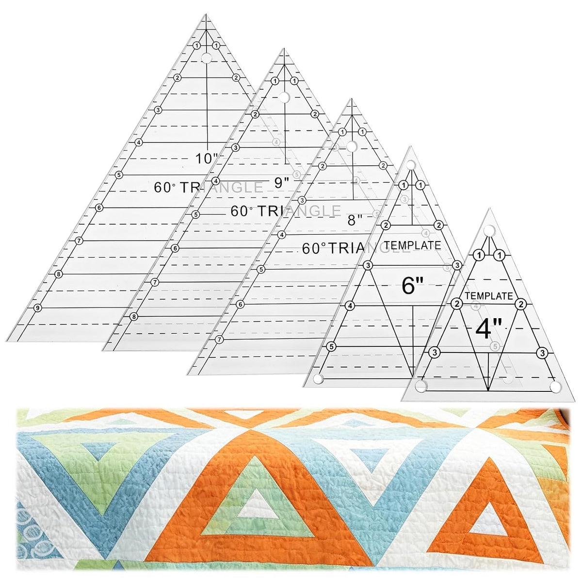 5 Pack Triangle Ruler for Quilting, 3 Pcs 60 Degree and 2 Pcs Isosceles Ruler