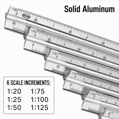 OCM Metric Triangular Engineer Scale Ruler (Proffessional Grade Solid Aluminum) 30 Centimeters Metric Engineering Architectural Mechanical Drafting Ruler - 1:20, 1:25, 1:50 1:75, 1:100, 1:125