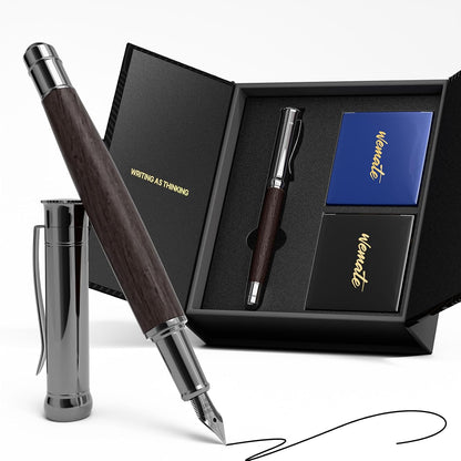 WEMATE Fountain Pen Set for Writing, Fine Nib, Black Oak