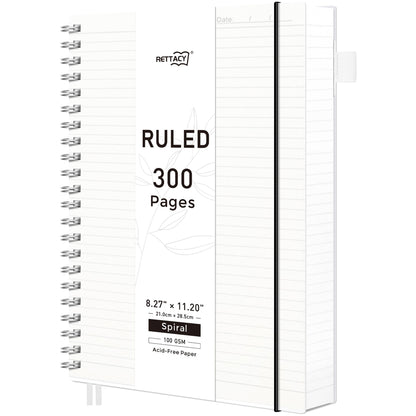 RETTACY Spiral College Ruled Notebook, 300 Pages, A5 Size (5.7" x 8.2")