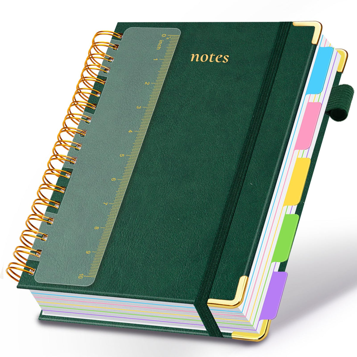 Hardcover Spiral Notebook 8"x10" Journal Notebook with Tabs and Removable Dividers 300 Pages 5 Subject Notebook College Ruled, Faux Leather Spiral Bound Notebook for Women School Work (Purple)