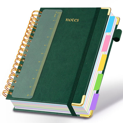 Hardcover Spiral Notebook 8"x10" Journal Notebook with Tabs and Removable Dividers 300 Pages 5 Subject Notebook College Ruled, Faux Leather Spiral Bound Notebook for Women School Work (Purple)