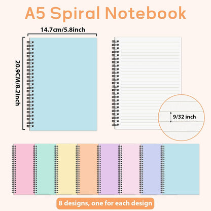 gisgfim 8 Pack Spiral Notebook A5 8.3 x 5.7 Inch College Ruled Spiral Journal Notebook 100 Pages/50 Sheets School Professional Journaling Notebooks for Business Work School Office Supplies(Colorful)