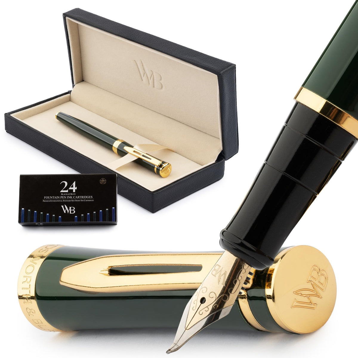 Wordsworth & Black Luxury Fountain Pen Set for Writing, Medium Nib, Silver