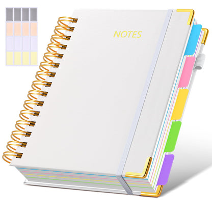 Hardcover Spiral Notebook journal with Removable Dividers Tabs, 300 Pages Leather 5 Subject Notebook College Ruled, 8"x10" Large B5 Notebooks for Work School Note taking, Lined Journal for Women,Green