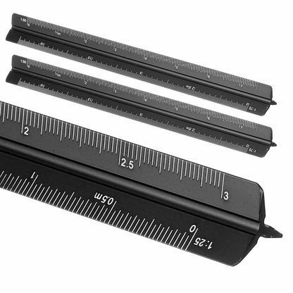 HARFINGTON 2 Pcs Architectural Scale Ruler, 12 Inch Metric Aluminum Alloy Architect Triangular Small Scale Laser-Etched Blueprint Drafting Ruler for Architects Engineers, Green