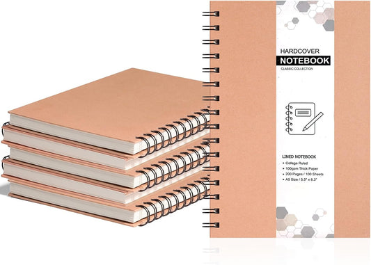 A5 Spiral Notebook, 6 Pack 200 Pages Journal with Kraft Hard Cover