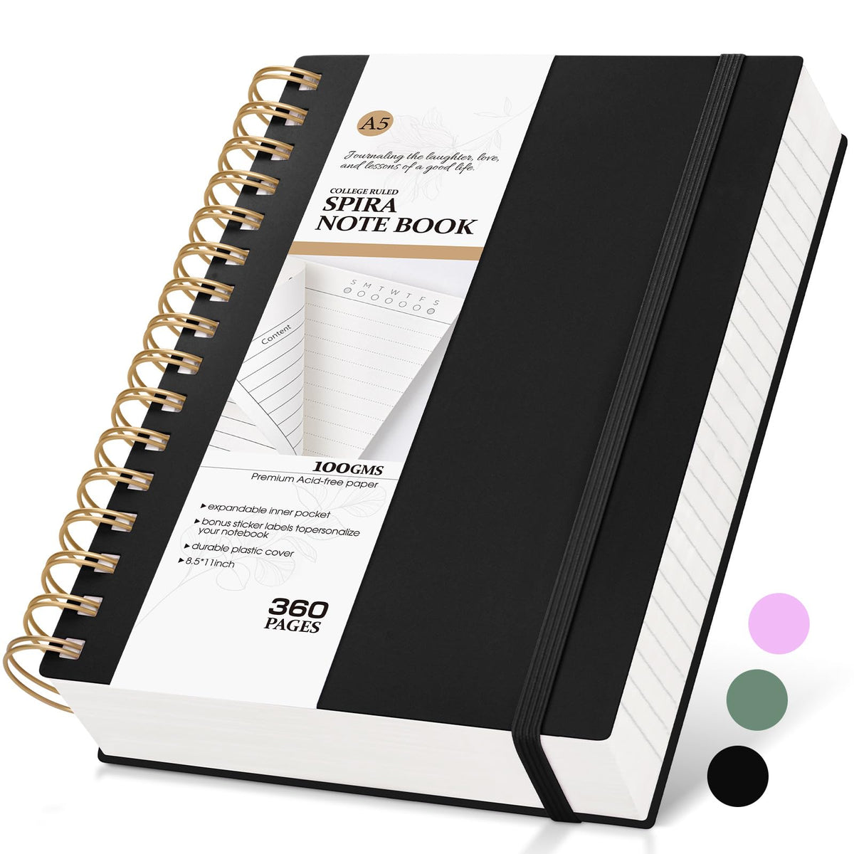 Spiral Notebook Journal, 360 Pages College Ruled Notebooks, Lined Thick Journals for Women Men,B5 Big Spiral Notebooks with 100GSM Paper, Spiral Bound Journal for Writing Work School Green 7.6"×10"