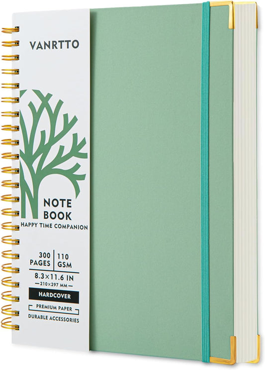 VANRTTO Hardcover Spiral Notebook 8.5x11 IN Notebooks College Ruled Green