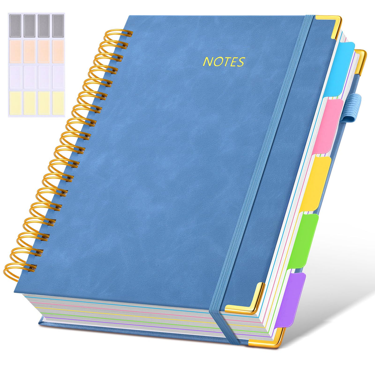 Hardcover Spiral Notebook journal with Removable Dividers Tabs, 300 Pages Leather 5 Subject Notebook College Ruled, 8"x10" Large B5 Notebooks for Work School Note taking, Lined Journal for Women,Green