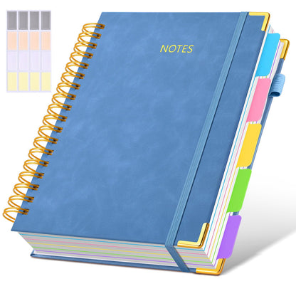 Hardcover Spiral Notebook journal with Removable Dividers Tabs, 300 Pages Leather 5 Subject Notebook College Ruled, 8"x10" Large B5 Notebooks for Work School Note taking, Lined Journal for Women,Green