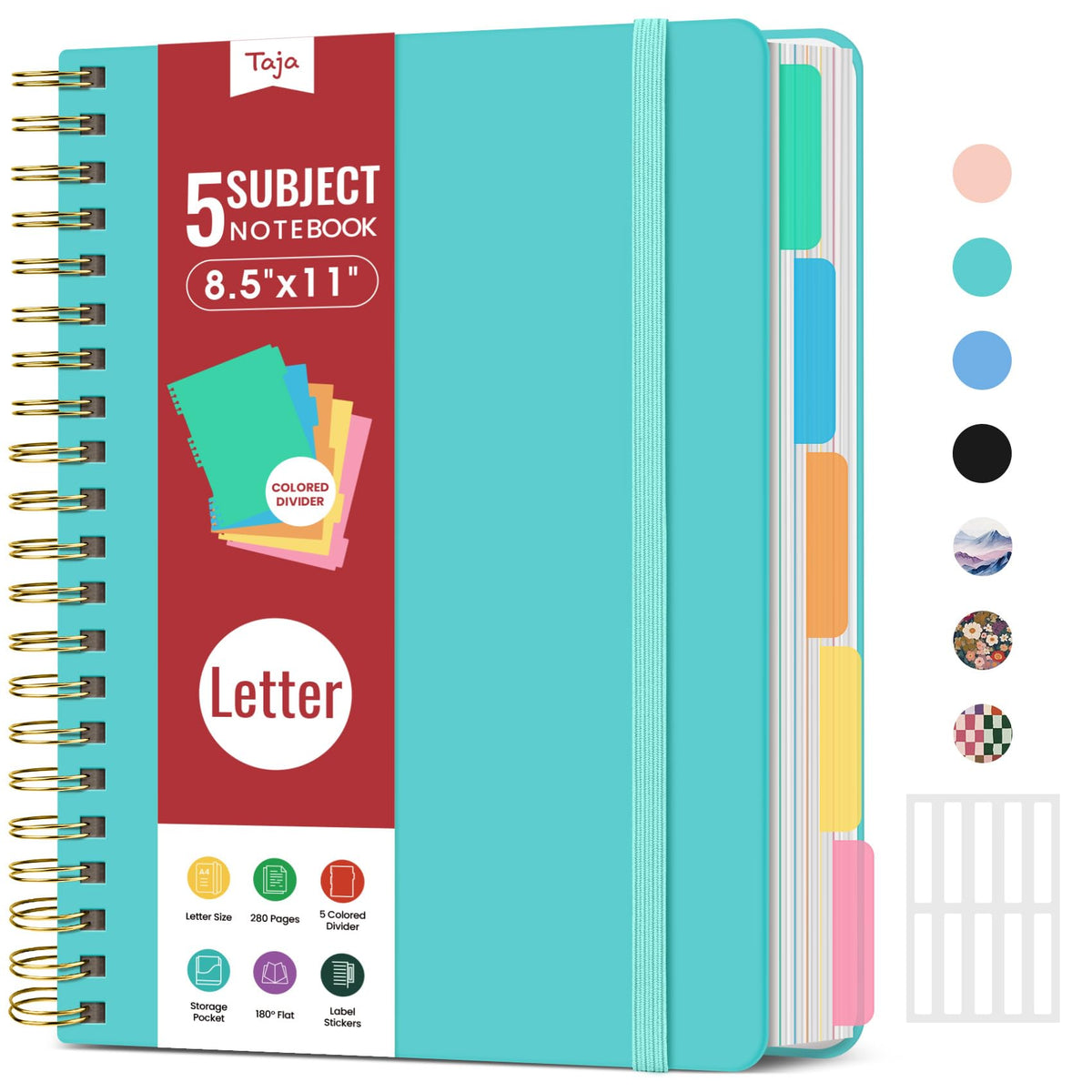 Taja Spiral Notebooks for Work 5 Subject Notebook with Removable Dividers
