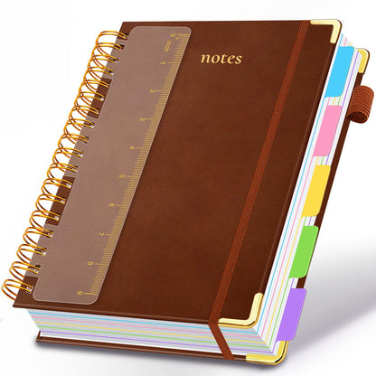 Hardcover Spiral Notebook 8"x10" Journal Notebook with Tabs and Removable Dividers 300 Pages 5 Subject Notebook College Ruled, Faux Leather Spiral Bound Notebook for Women School Work (Purple)