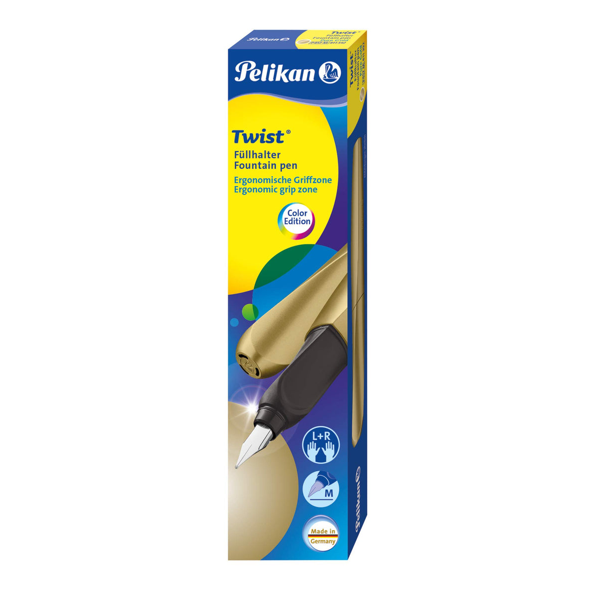 Pelikan Twist Fountain Pen with 1 Ink Cartridge, Medium Nib, Silver, Boxed (947101)