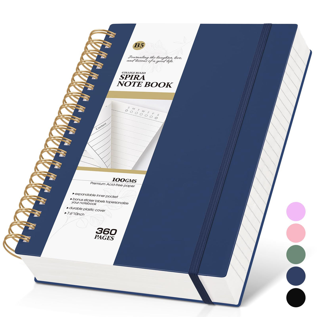 Spiral Notebook Journal, 360 Pages College Ruled Notebooks, Lined Thick Journals for Women Men,B5 Big Spiral Notebooks with 100GSM Paper, Spiral Bound Journal for Writing Work School Green 7.6"×10"