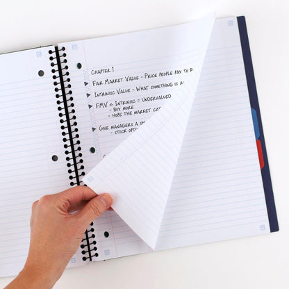 Five Star Advance Spiral Notebook + Study App, 3 Subject, College Ruled Paper, 8-1/2" x 11", 150 Sheets, Spiral Guard, Movable Tabbed Dividers, Pacific Blue (73138)