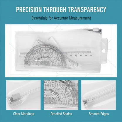 10 Pcs Ruler Set, Transparent Plastic Triangular Rulers, Protractors and Straightedge, Versatile Ruler Set for Drawing, Clear Markings, Metric and Imperial Scales, for Art Studio and Home Use