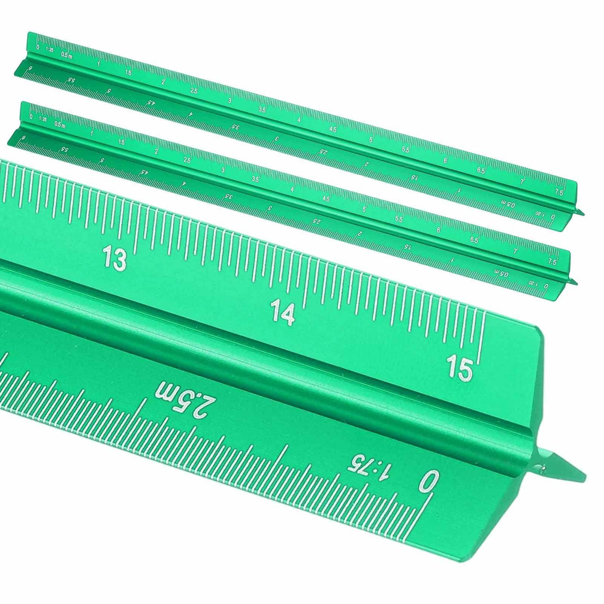 HARFINGTON 2 Pcs Architectural Scale Ruler, 12 Inch Metric Aluminum Alloy Architect Triangular Small Scale Laser-Etched Blueprint Drafting Ruler for Architects Engineers, Green