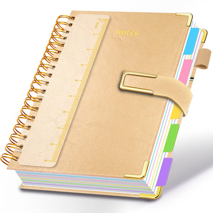 Hardcover Spiral Notebook College Ruled, 6.2"x 8.2" Leather Journal Notebook with Magnetic Closure, 300 Pages 5 Subject Notebook with Dividers Tabs Journal for Women Men, Work, School(Sage Green)
