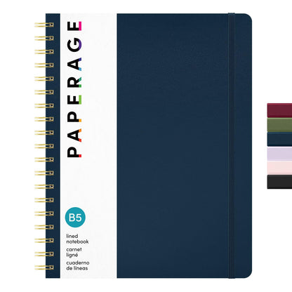 PAPERAGE Lined Spiral Journal Notebook, (Burgundy, Navy, Olive Green), 3 Pack, 160 Pages, Medium 5.5 inches x 8 inches - 100 GSM Thick Paper, Hardcover, Double-Wire Spiral Journal & Notebook