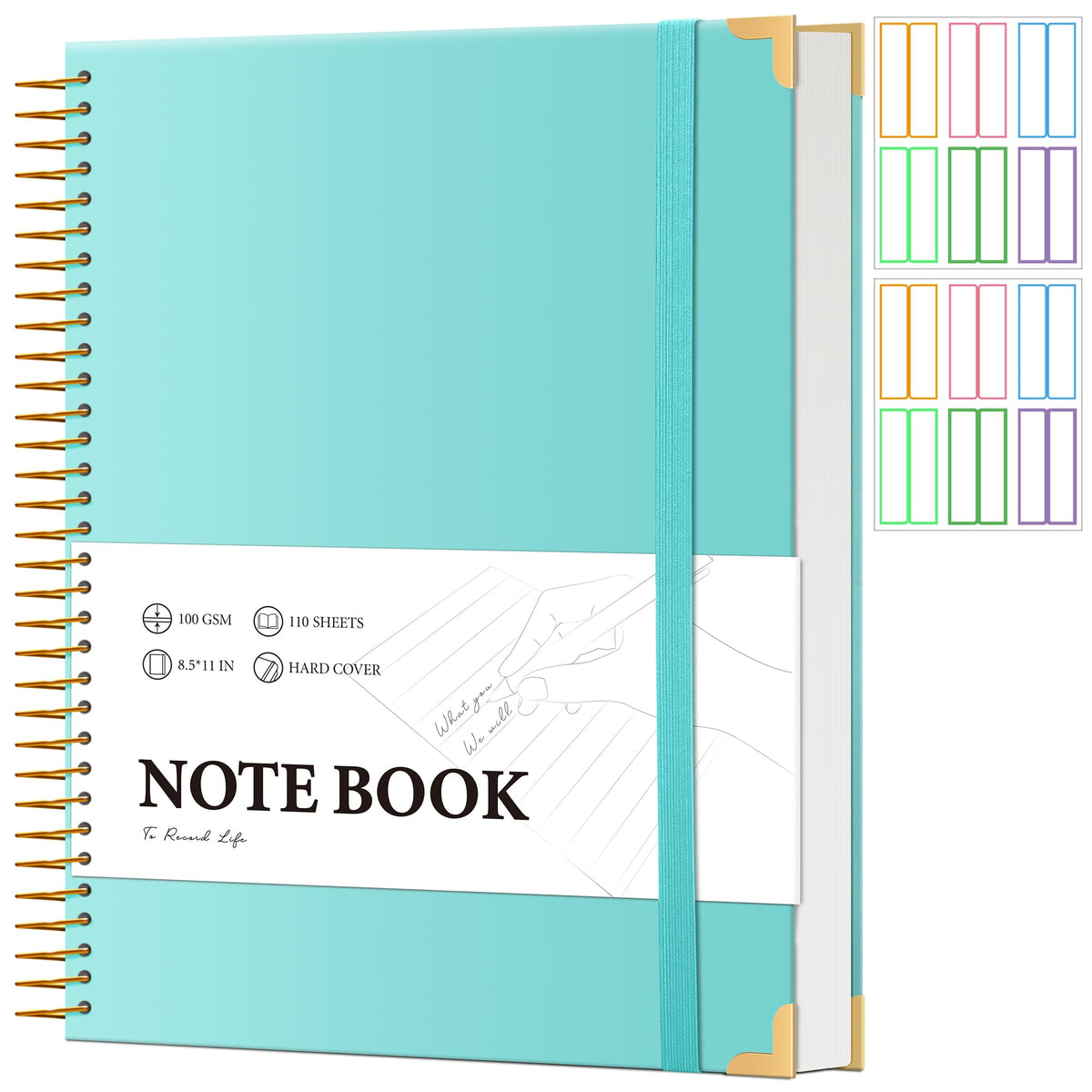 Large Hardcover Spiral Notebook College Ruled 8.5 X 11 with Stickers, Blue