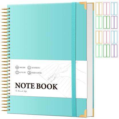 Large Hardcover Spiral Notebook College Ruled 8.5 X 11 with Stickers, Blue
