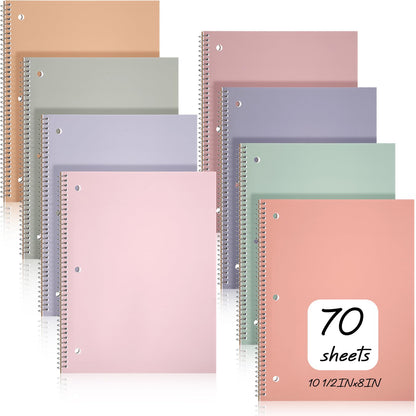 Teling 12 Pcs 1 Subject Spiral Notebook for Work College Ruled 8 x 10 1/2 Inch Spiral Journal Notebook 3 Hole Punched Paper Tear Line 70 Sheets Office School Study Supplies (Pastel Color)