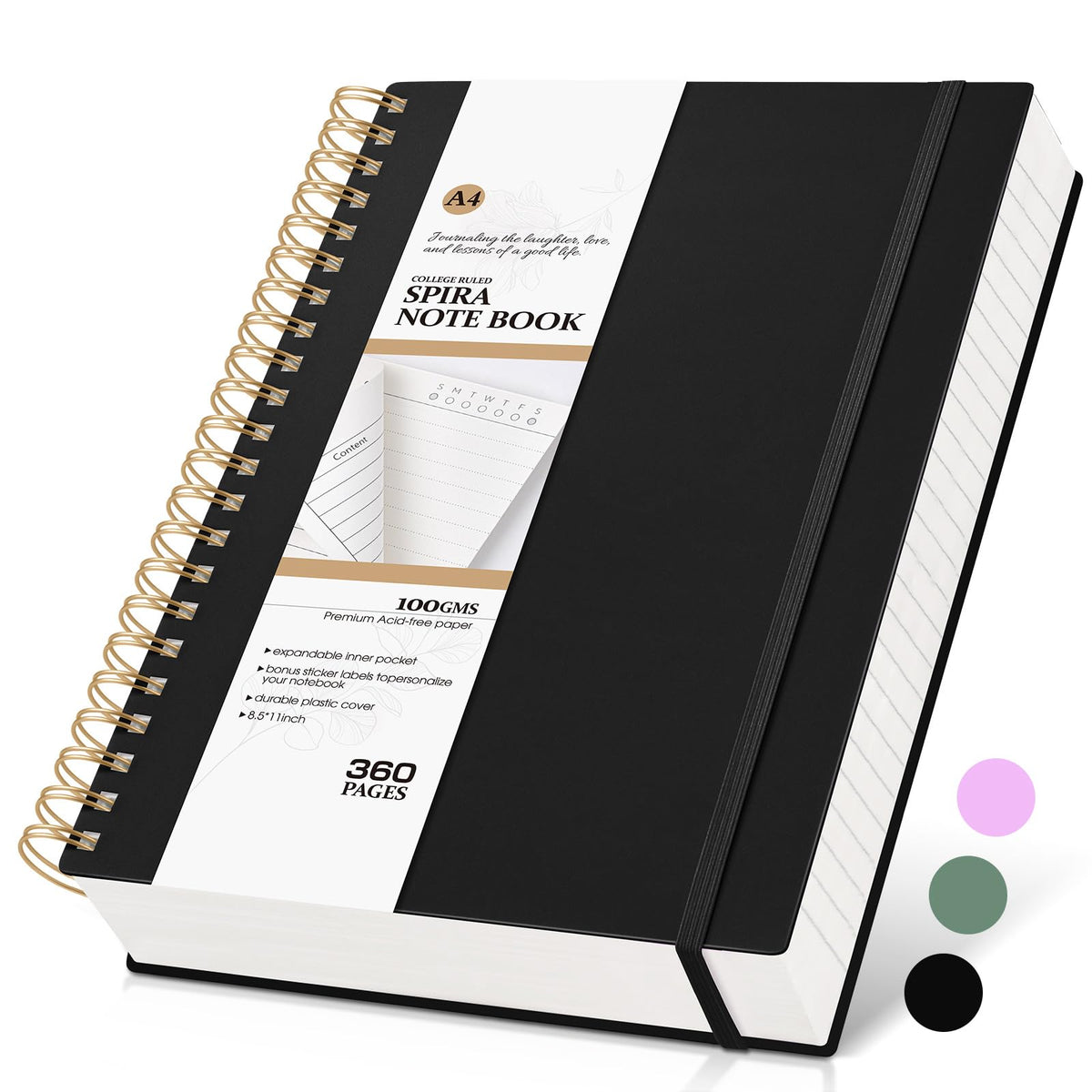 Spiral Notebook Journal, 360 Pages College Ruled Notebooks, Lined Thick Journals for Women Men,B5 Big Spiral Notebooks with 100GSM Paper, Spiral Bound Journal for Writing Work School Green 7.6"×10"