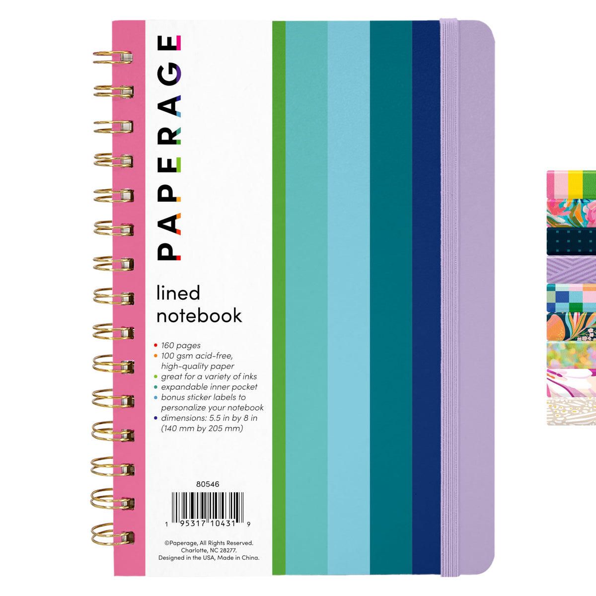 PAPERAGE Lined Spiral Journal Notebook, (Burgundy, Navy, Olive Green), 3 Pack, 160 Pages, Medium 5.5 inches x 8 inches - 100 GSM Thick Paper, Hardcover, Double-Wire Spiral Journal & Notebook