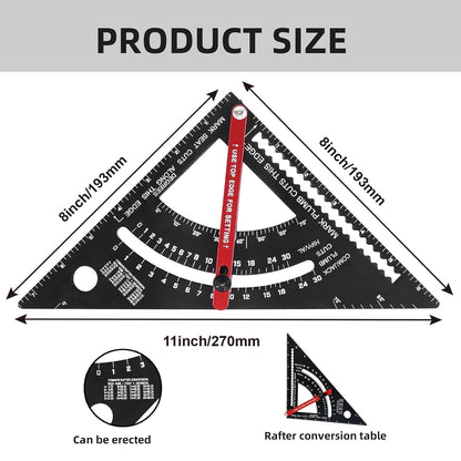Carpenter Square 7 inch,Adjustable Rafter Framing Square Tools,T Square Multi-Purpose Aluminum Alloy Triangle Carpenter Square for Woodworking and Carpentry | Drill Gauge, Protractor, Ruler ﻿
