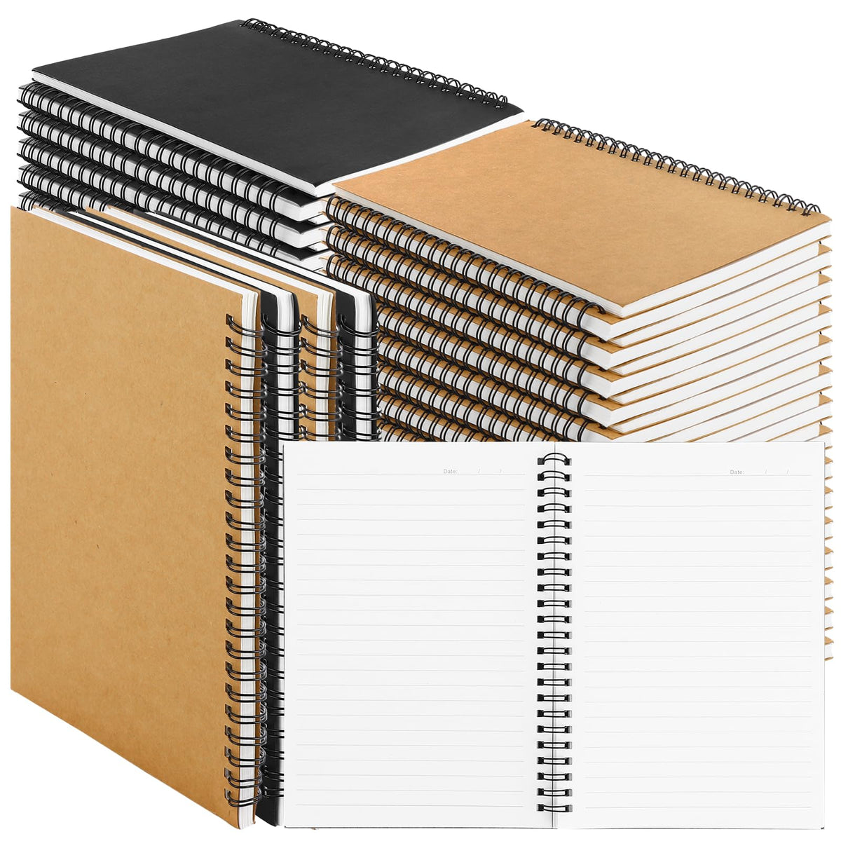 MIVIDE 24 Pack A5 Bulk Spiral Notebooks with Kraft Cover, 8.3 x 5.8 Inch 60 Pages Hardcover Spiral Lined Notebook Journal, Lined Travel Bulk Writing Paper Notebook for School Business Office Supplies
