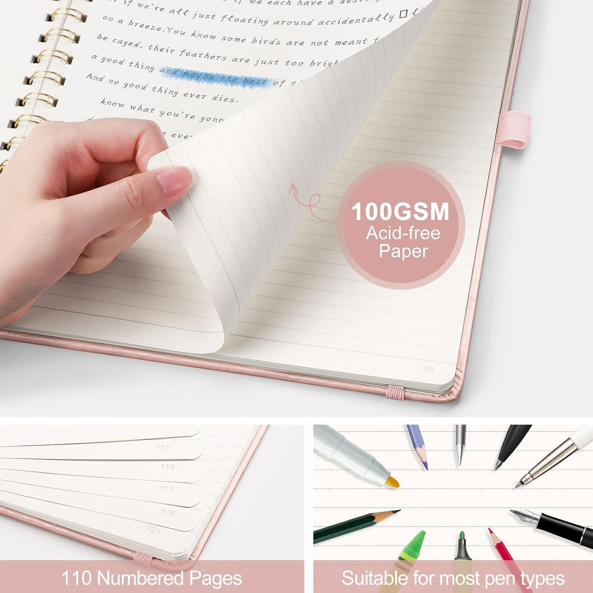 AHGXG Lined Spiral Journal Notebook, 110 Pages, A4 (8.5" x 11")