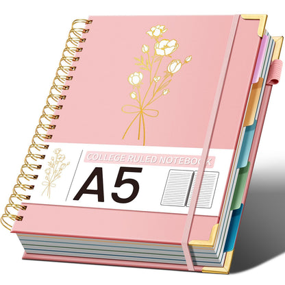 Ovesmusl 5-Subject Hardcover Spiral Notebook, 8.5" x 11", College Ruled
