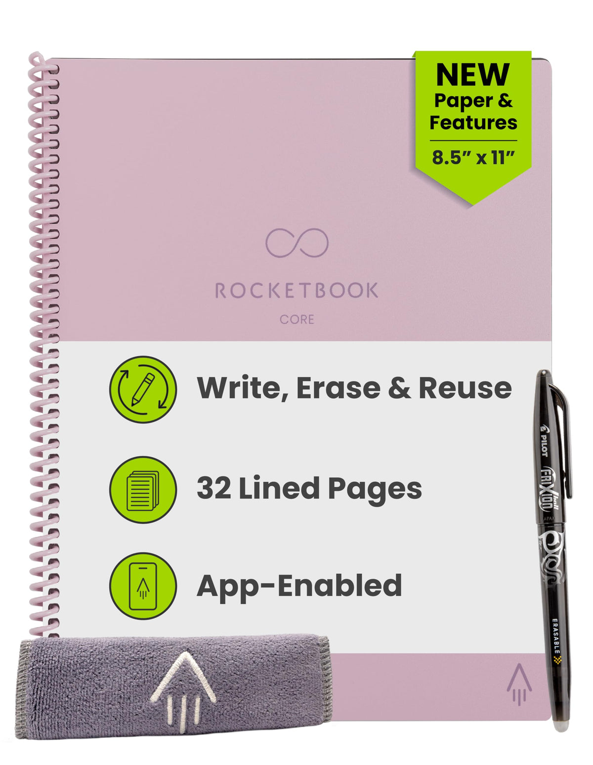 Rocketbook Core Reusable Smart Notebook, Letter Size 8.5x11, Black