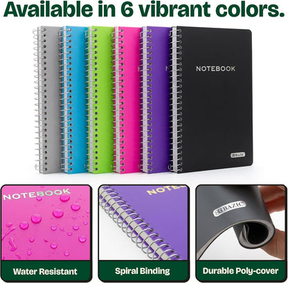 BAZIC PRODUCTS College-Ruled Personal Assignment Notebook, 5x7, 6-Set