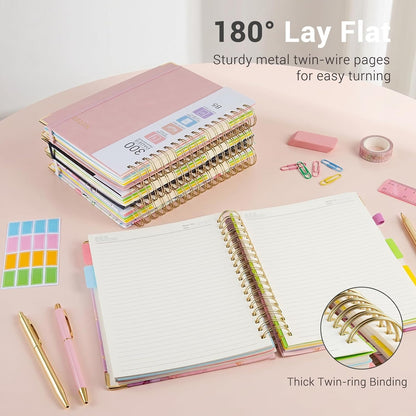 Hardcover Spiral Notebook, 5 Subject Notebook College Ruled 300 Pages