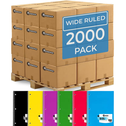 Rosmonde 24 Pack, 5 Subject Notebook Wide Ruled, 150 Sheets (300 Pages)