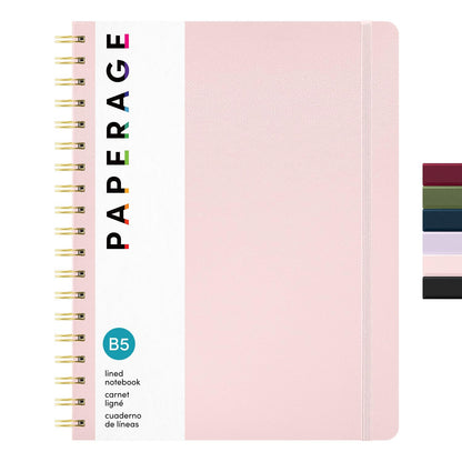 PAPERAGE Lined Spiral Journal Notebook, (Burgundy, Navy, Olive Green), 3 Pack, 160 Pages, Medium 5.5 inches x 8 inches - 100 GSM Thick Paper, Hardcover, Double-Wire Spiral Journal & Notebook