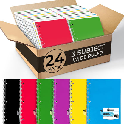 Rosmonde 24 Pack, 5 Subject Notebook Wide Ruled, 150 Sheets (300 Pages)