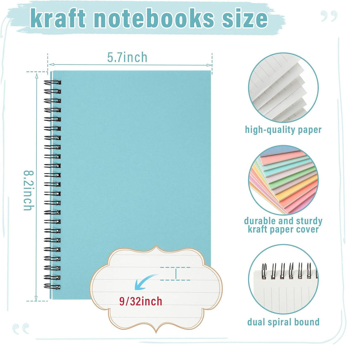 Fuutreo 12 Pcs Spiral Notebook for Work, 8.3 x 5.7 Candy Color, Classic