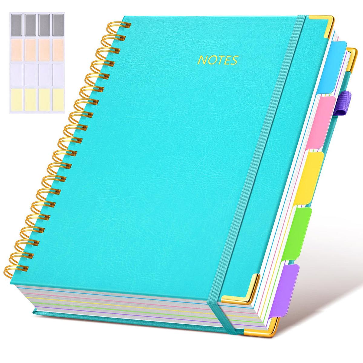 Hardcover Spiral Notebook journal with Removable Dividers Tabs, 300 Pages Leather 5 Subject Notebook College Ruled, 8"x10" Large B5 Notebooks for Work School Note taking, Lined Journal for Women,Green