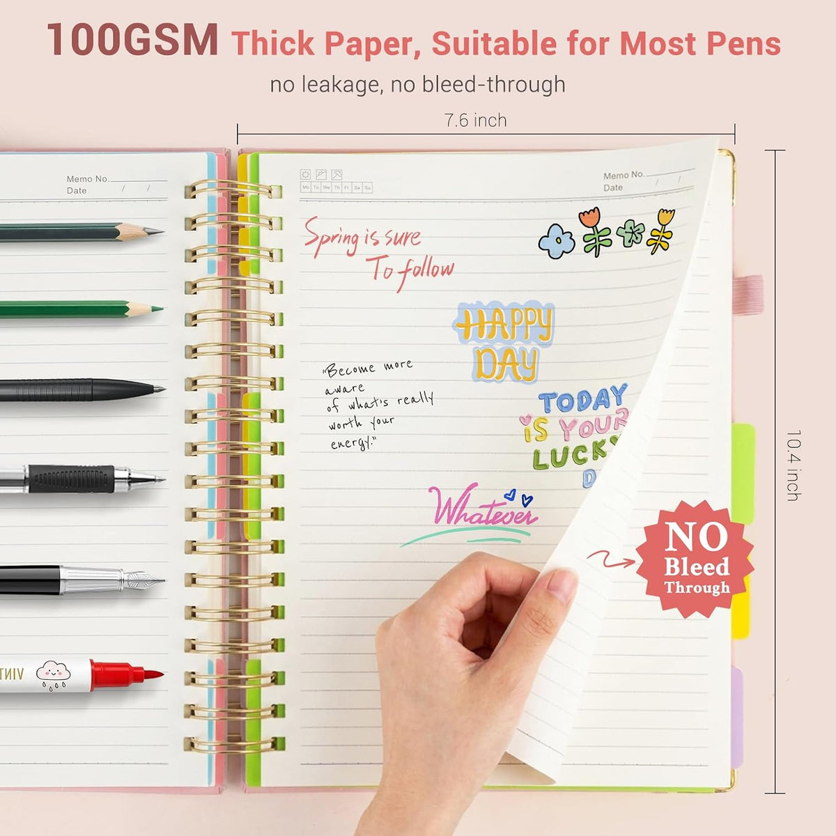 Hardcover Spiral Notebook, 5 Subject Notebook College Ruled 300 Pages