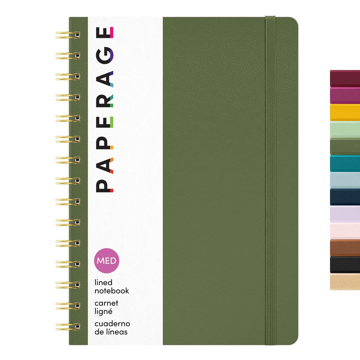 PAPERAGE Lined Spiral Journal Notebook, (Burgundy, Navy, Olive Green), 3 Pack, 160 Pages, Medium 5.5 inches x 8 inches - 100 GSM Thick Paper, Hardcover, Double-Wire Spiral Journal & Notebook