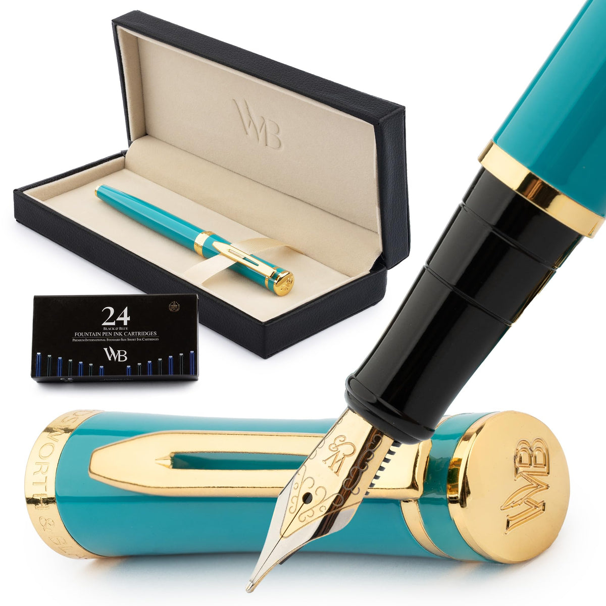 Wordsworth & Black Luxury Fountain Pen Set for Writing, Medium Nib, Silver