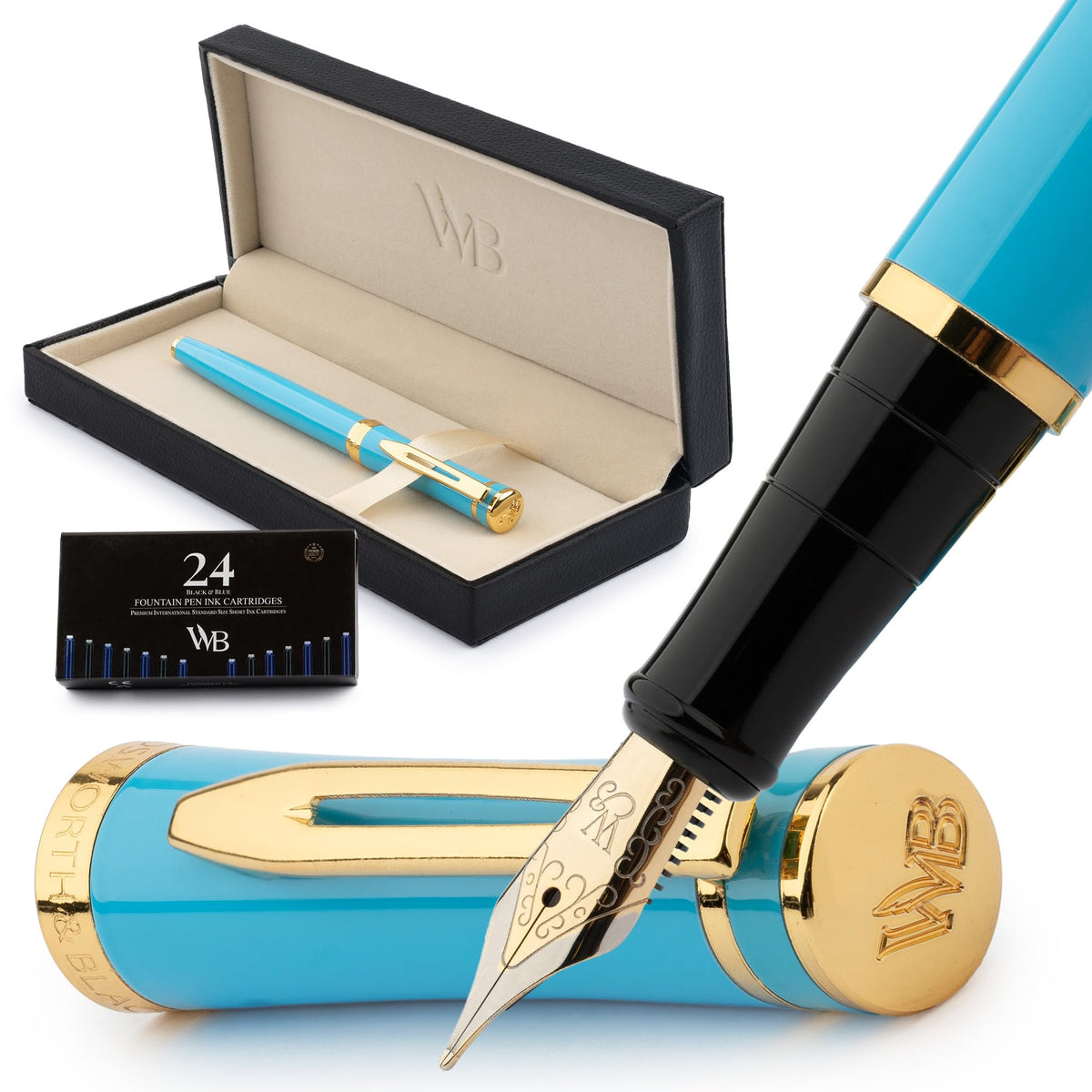 Wordsworth & Black Luxury Fountain Pen Set for Writing, Medium Nib, Silver