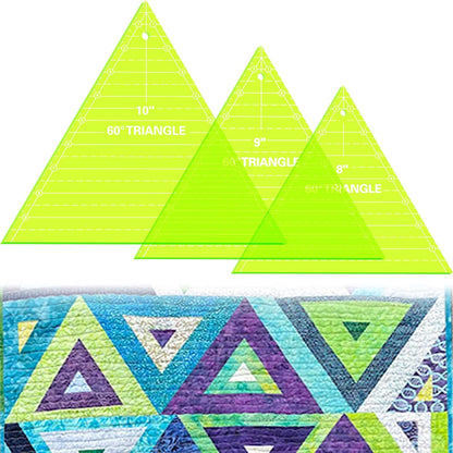 Kigley 3 Pcs 60 Degree Triangle Ruler for Quilting Acrylic Template Rulers Quilting Sewing Layer Cake Patchwork Supplies for Cutting Pattern DIY Craft(Green, 8, 9, 10 Inch)
