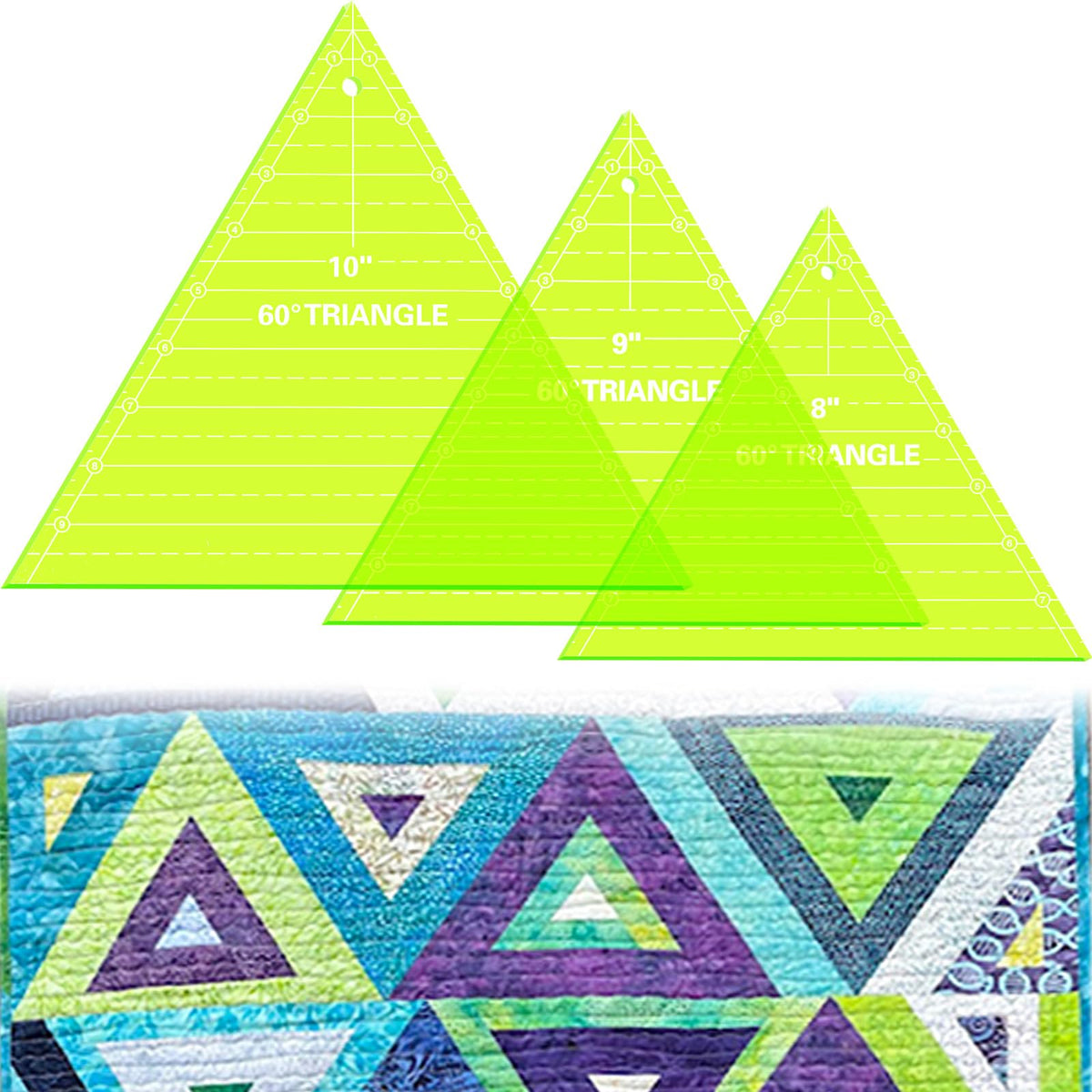 Kigley 3 Pcs 45 Degree Triangle Ruler for Quilting Acrylic Template Rulers Quilting Sewing Layer Cake Patchwork Supplies for Cutting Pattern DIY Craft(Clear, 6, 8, 10 Inch)