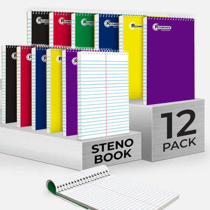 Rosmonde Spiral Steno Pads 12 Pack, 6 x 9, Gregg Ruled Steno Pad,80 Sheets
