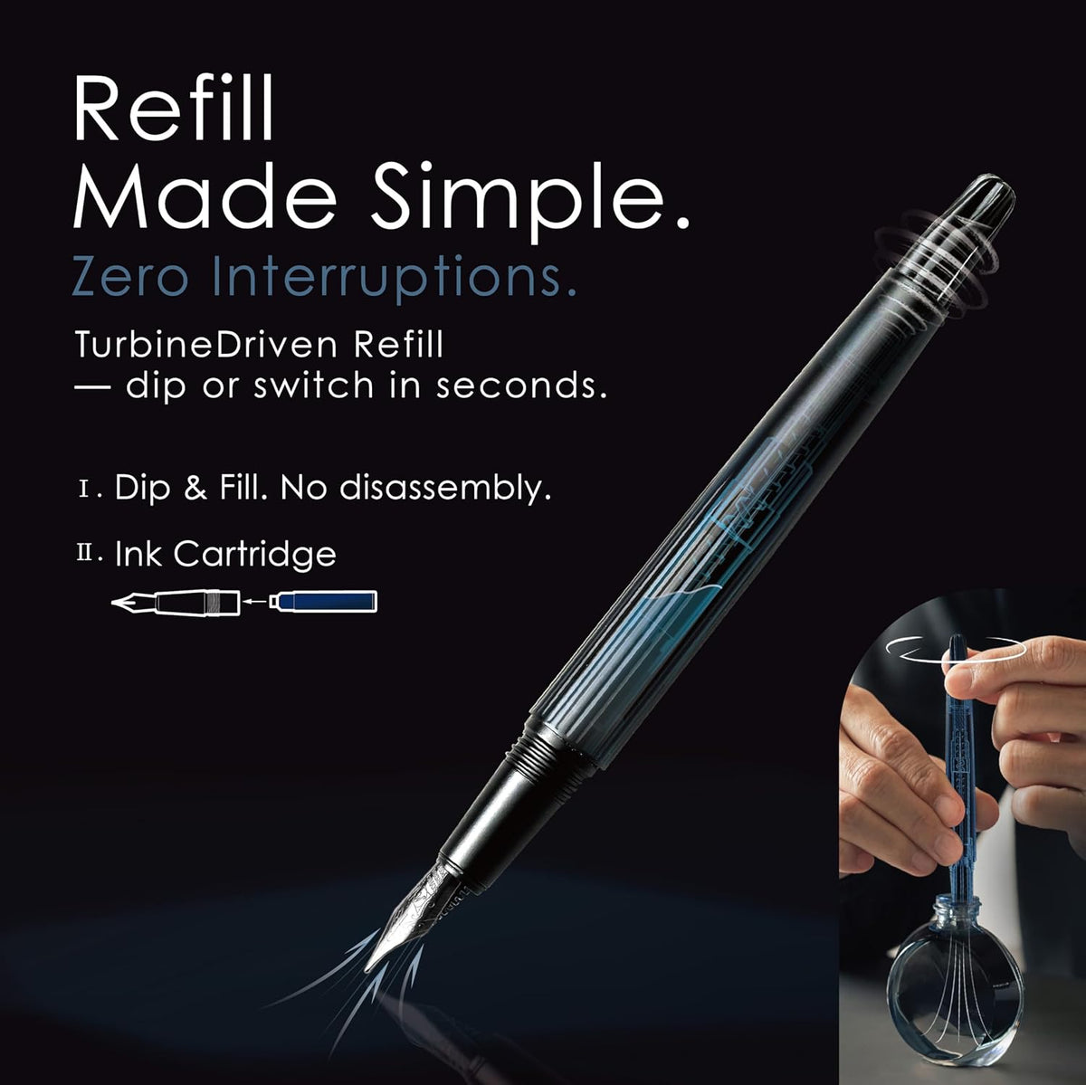 TAG Submarine Luxury Fountain Pen – TurbineDriven Refill, Gold-Plated Medium Nib, Elegant Writing Gift for Men & Women, Designed by Award-Winning Team