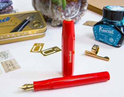 Kaweco CLASSIC SPORT Fountain Pen Red with 23 Carat Gold-Plated Steel Nib and Iridium Tip for Ink Cartridges I Sport Fountain Pen 13 cm I Nib: F (Fine)